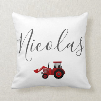 Cojín Decorativo niños personalizable rojo tractor nombre