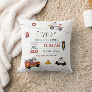 Cojín Decorativo Niños Transporte Cute Estadísticas de Nacimiento d