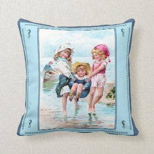 Cojín Decorativo Niños vintage jugando en el asiento trasero