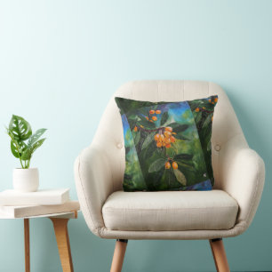 Cojín Decorativo Nísperos en pintura de primavera de abril por Alfr