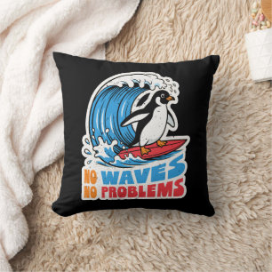 Cojín Decorativo No olas No problemas Pingüino divertido surfeando 