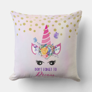 Cojín Decorativo No olviden soñar con Unicornio rosa y Confetti