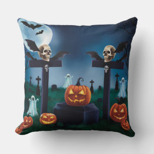 Cojín Decorativo "Noche aterradora en el cementerio de Halloween"