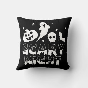 Cojín Decorativo Noche aterradora Halloween blanco y negro