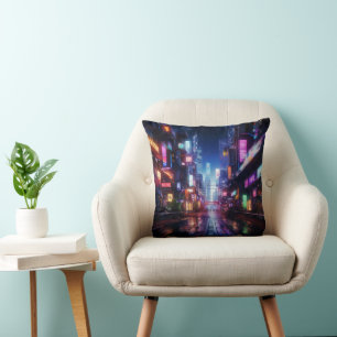 Cojín Decorativo Noche Cyberpunk City