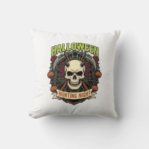 Cojín Decorativo Noche de caza de Halloween Cuernos Calavera Rosas 