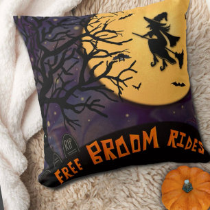 Cojín Decorativo Noche de espeluznante Witch Halloween Broom Rides