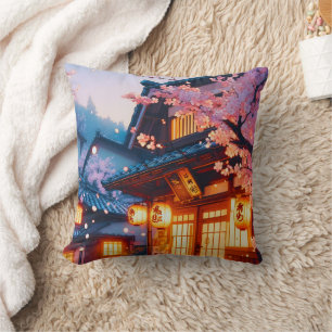 Cojín Decorativo Noche de Flor de Cerezo en el Antiguo Japón