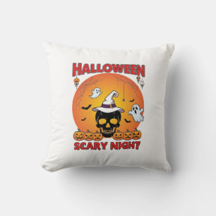 Cojín Decorativo Noche de Halloween Calavera Bruja Sombrero Calabaz