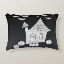 Cojín Decorativo Noche de Halloween con casa embrujada, murciélagos