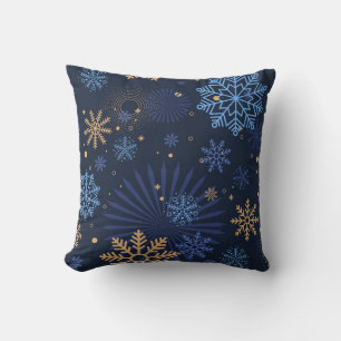 Cojín Decorativo Noche de Invierno: Patrón de copos de nieve azules