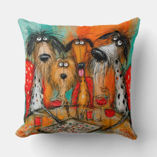 Cojín Decorativo Noche de juegos de perros juguetones con vino