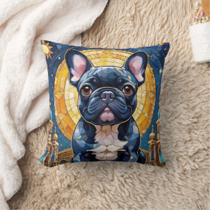 Cojín Decorativo Noche de la luna de vidrio manchado del Bulldog fr