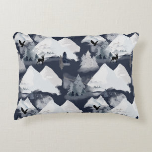 Cojín Decorativo Noche de montaña de invierno Bosque Fauna Ciervo Á