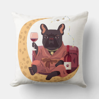 Cojín Decorativo Noche de Vino de Mamá de Bulldog Francés