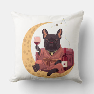 Cojín Decorativo Noche de Vino de Mamá de Bulldog Francés
