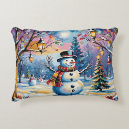 Cojín Decorativo Noche del navidad Snowman Pastel