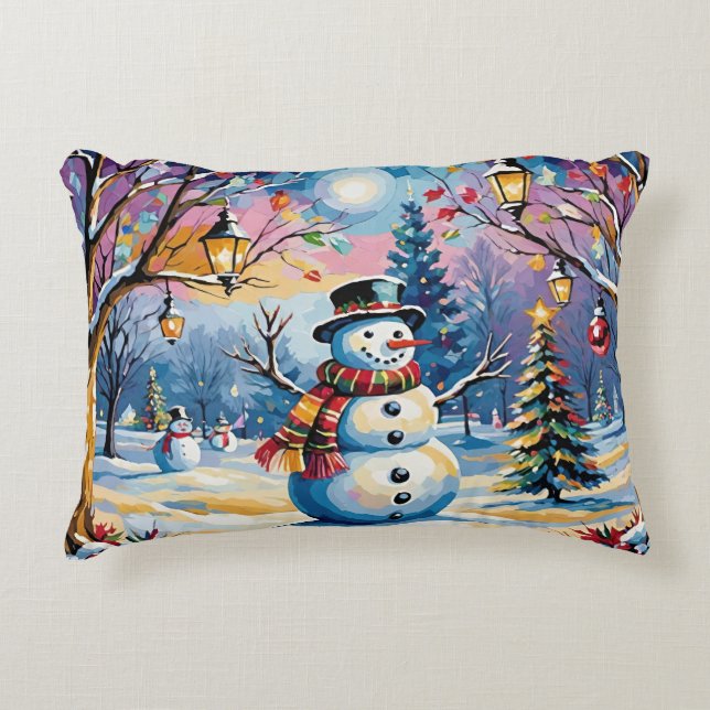 Cojín Decorativo Noche del navidad Snowman Pastel (Anverso)