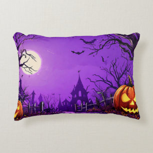 Cojín Decorativo Noche espeluznante de Halloween con calabazas bril