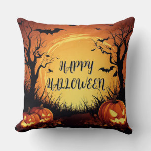 Cojín Decorativo Noche espeluznante de Halloween con calabazas bril