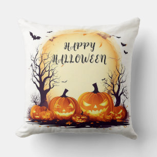 Cojín Decorativo Noche espeluznante de Halloween con calabazas bril