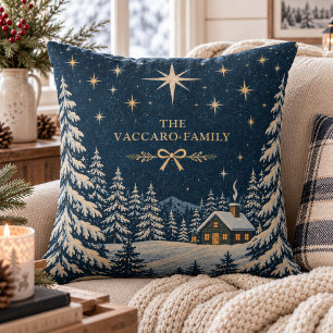 Cojín Decorativo Noche estrellada Cabaña de invierno Apellido perso