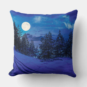 Cojín Decorativo Noche estrellada con luna llena en el bosque