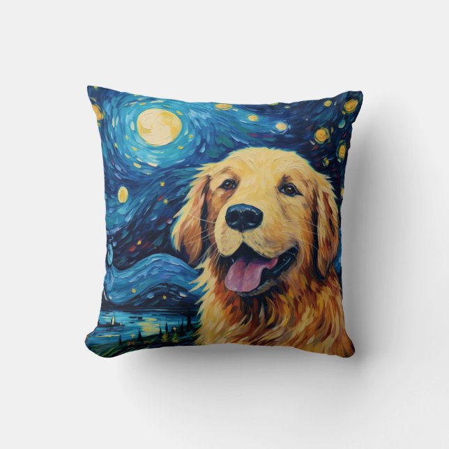 Cojín Decorativo Noche estrellada de Golden Retriever (Anverso)