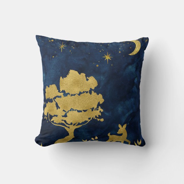 Cojín Decorativo Noche estrellada - silueta dorada (Anverso)