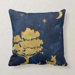 Cojín Decorativo Noche estrellada - silueta dorada
