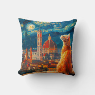 Cojín Decorativo Noche estrellada sobre Florencia   Arte de gato pe