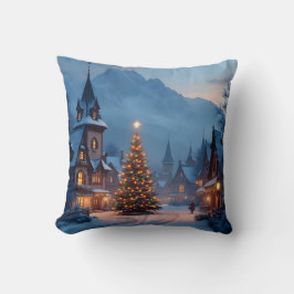 Cojín Decorativo Noche nevada en la plaza: escena de pueblo navideñ