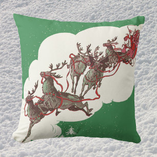 Cojín Decorativo Nochebuena vintage, Santa Claus retro en Sleigh