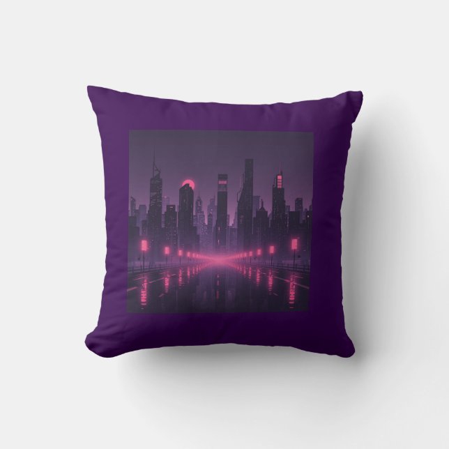 Cojín Decorativo Noches de Ciudad de Neón (Anverso)