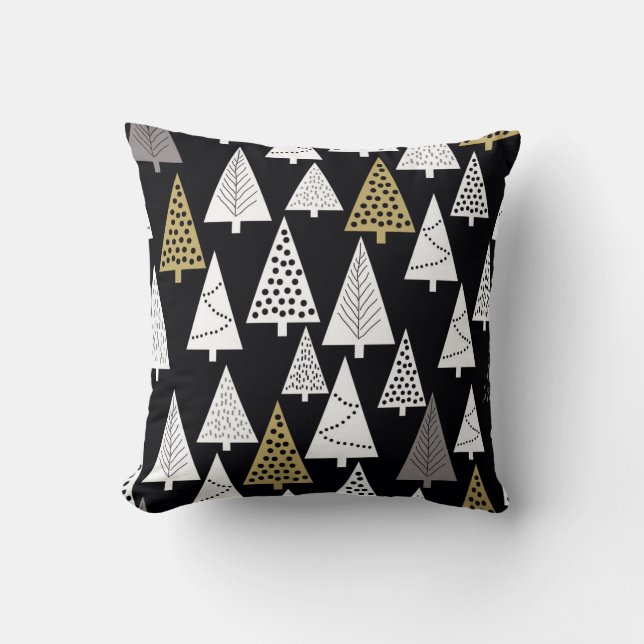 Cojín Decorativo Noches De Invierno: Árboles Gold-Silver. (Anverso)