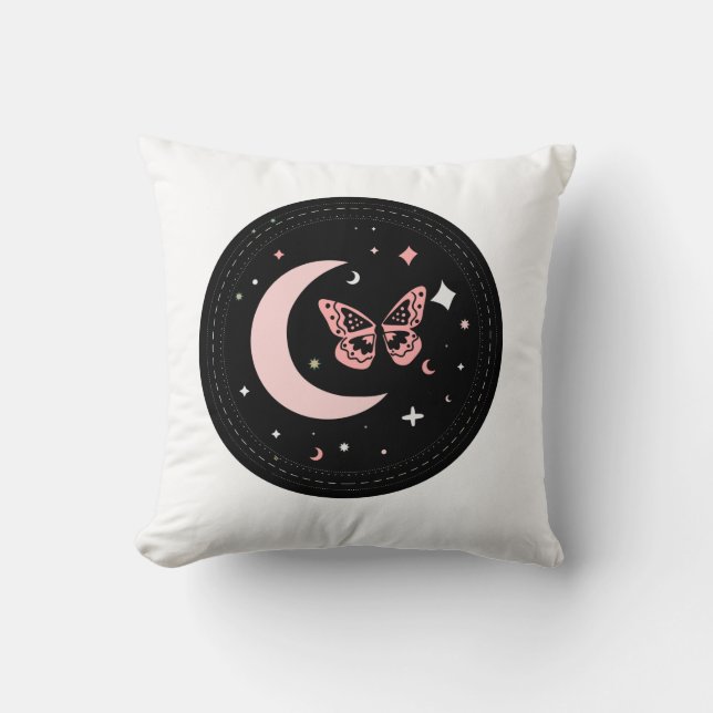 Cojín Decorativo Noches de Sueños Lunares y Mariposas (Anverso)