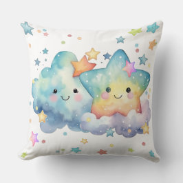 Cojín Decorativo Nocturna Estelar De Color Acuático Con Nubes