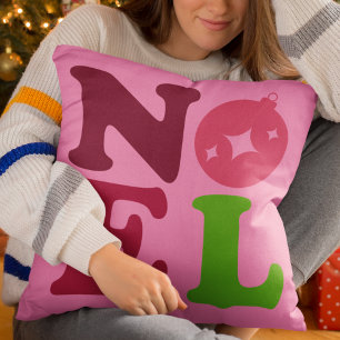 Cojín Decorativo Noel Bonito Festivo Retro Navidad Rosa Verde