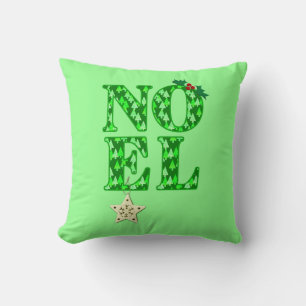Cojín Decorativo NOEL en un patrón de árbol de Navidad verde
