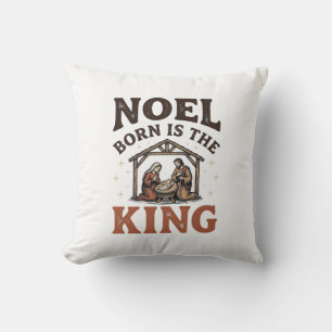 Cojín Decorativo Noel Nació Es el Rey Navidad Vintage Natividad