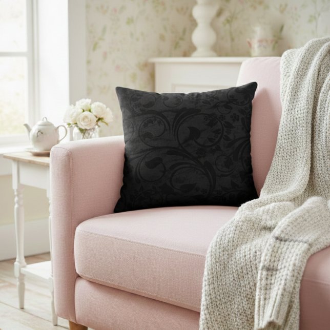 Cojín Decorativo Noir floral moderno Velvet negro (Subido por el creador)