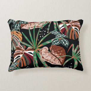 Cojín Decorativo Noir tropical: Patrón de bosque exótico oscuro