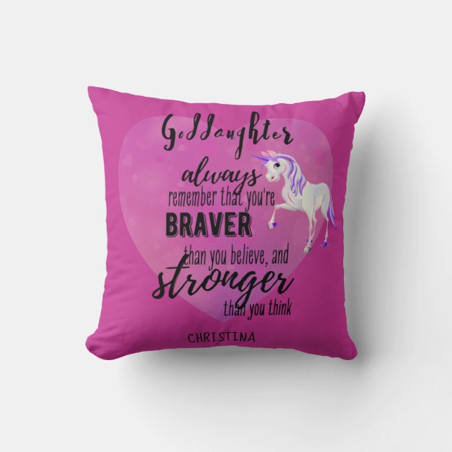 Cojín Decorativo Nombrado GODDAUGHTER Cita Motivadora Unicorn Pink (Anverso)