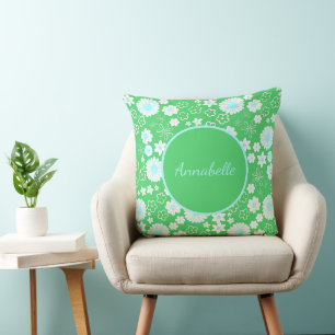 Cojín Decorativo Nombran a Personalizado de patrón floral verde