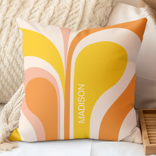 Cojín Decorativo Nombre Amarillo Naranja Melocotón Abstracto Retro