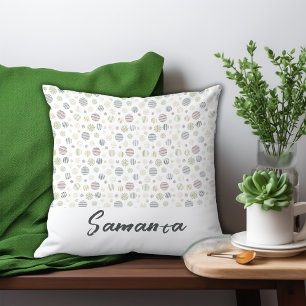 Cojín Decorativo Nombre blanco de línea de círculo geométrico de vi