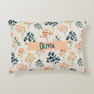Cojín Decorativo Nombre botánico vintage de primavera naranja y ver