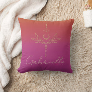 Cojín Decorativo Nombre celeste del Purpurina de oro rosa y Naranja