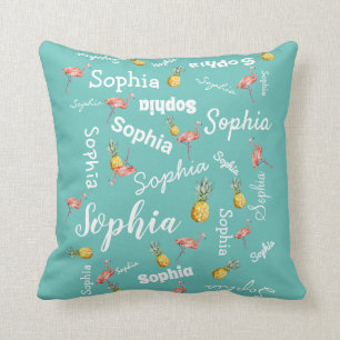 Cojín Decorativo Nombre Chica Flamingo Rosa Personalizado Piña