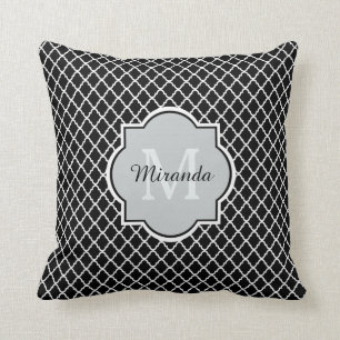 Cojín Decorativo Nombre con monograma blanco y negro moderno de